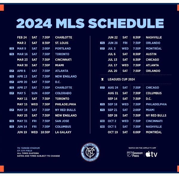 NYCFC Releases 2024 Schedule Stream Punk Entertainment
